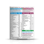 Back of Pregnacare Him & Her Conception pack showing 60 tablets for couples' fertility support.