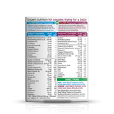 Back of Pregnacare Him & Her Conception pack showing 60 tablets for couples' fertility support.