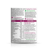 Back view of Pregnacare Conception pack showing 30 tablets, designed to support women's fertility health.