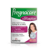 Front view of Pregnacare Conception pack showing 30 tablets, designed to support women's fertility health.