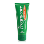 Front view of Pregnacare Stretch Mark Cream tube, green packaging with orange label