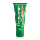 Front view of Pregnacare Stretch Mark Cream tube, green packaging with orange label
