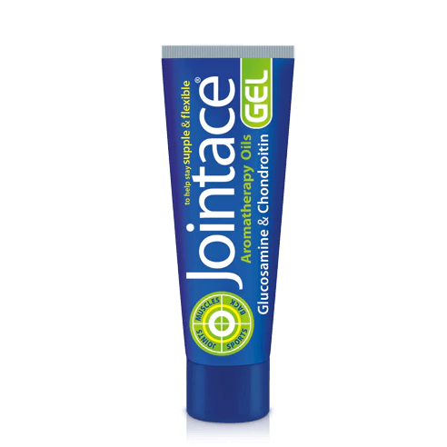 Blue tube of Jointace gel on a white background