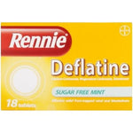 Box of Rennie Deflatine sugar-free mint 18 tablets on a white background