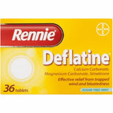 Box of Rennie Deflatine 36 tablets with white background