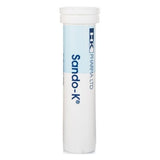 Sando-K tablet container with 'FK Pharma Ltd' branding on a white background