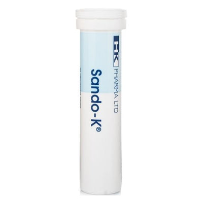 Sando-K tablet container with 'FK Pharma Ltd' branding on a white background