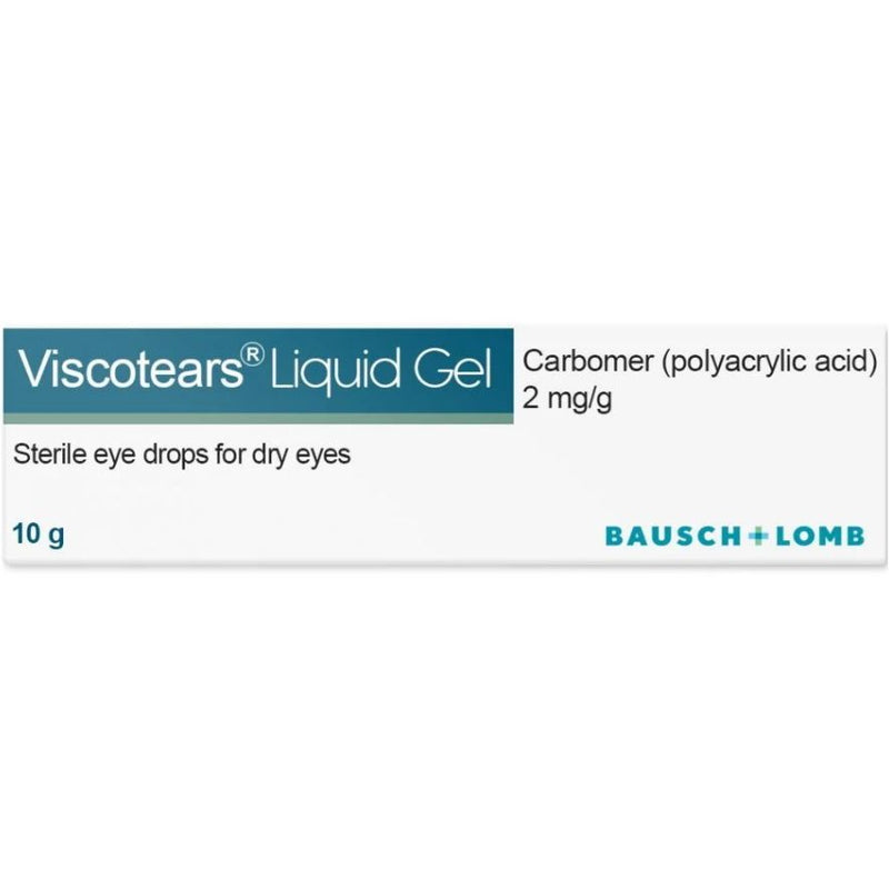 Viscotears Liquid Gel packaging with Bausch + Lomb branding on a white background