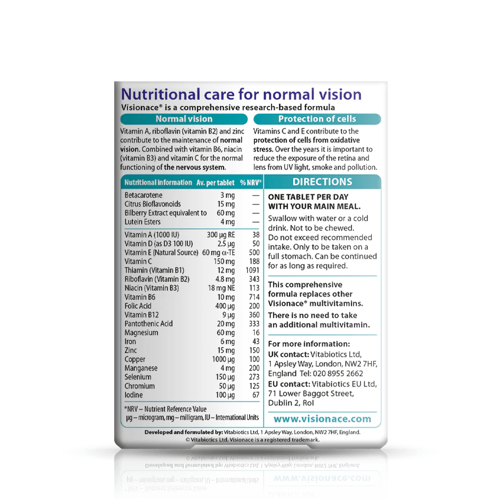 Visionace Original by Vitabiotics for comprehensive eye and retina care