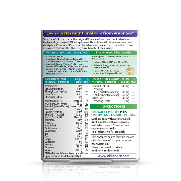 Buy Visionace Plus 56 Tablets Omega 3 back image of the box