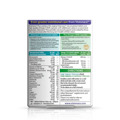 Visionace supplement package with nutritional information on a white background