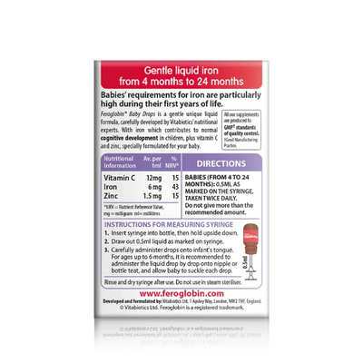 vitabiotics feroglobin for babies back side oft the box