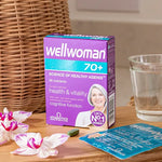 Wellwoman 70+ 30 tablets for women over 70, with iron, zinc, iodine, and 26 nutrients for health and vitality.