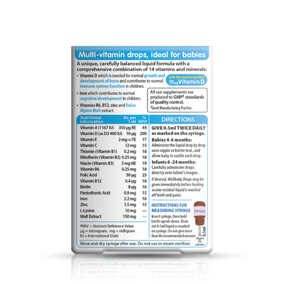 Vitabiotics Wellbaby Multi-vitamin Drops 30ml For 4 To 24 Month back view