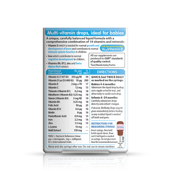 Vitabiotics Wellbaby Multi-vitamin Drops 30ml For 4 To 24 Month back view