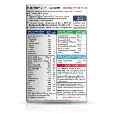 Nutritional supplement package with detailed information on a white background