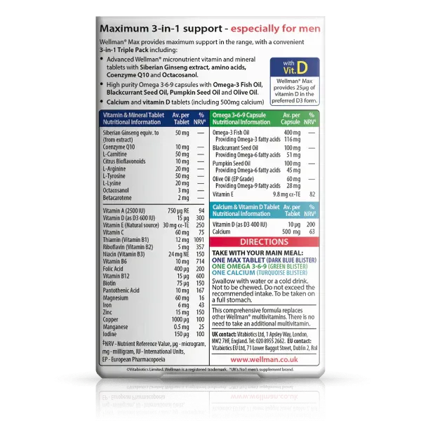 Nutritional supplement package with detailed information on a white background