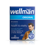 Wellman Vitabiotics Original supplement bottle front view for men's health and vitality.