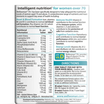 Wellwoman 70+ back view showing nutritional information, supporting heart health, immune system, and energy release.