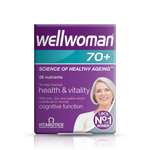 Wellwoman 70+ 30 tablets with 26 nutrients, supporting health, vitality, and cognitive function for women over 70.